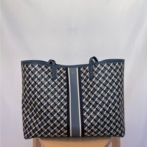 Tory Burch Navy and Cream Checkered Tote